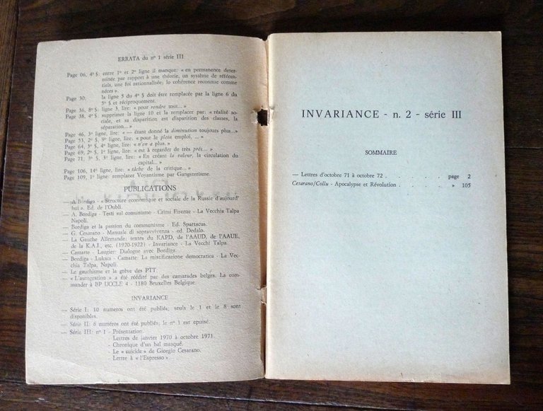Rivista INVARIANCE A.IX-Série III n.2 1976[Camatte,comunismo,Bordiga,Cesarano