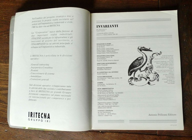 Rivista INVARIANTI.PER DESCRIVERE LE TRASFORMAZIONI,1990-92 Pellicani[politica
