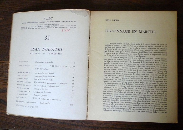 Rivista L'ARC n.35 1968.JEAN DUBUFFET.CULTURE ET SUBVERSION[art brut