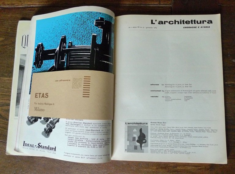 Rivista L'ARCHITETTURA.CRONACHE E STORIA n.9 1964[Bruno Zevi,MICHELANGELO