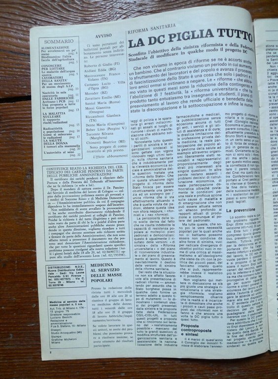 Rivista MEDICINA AL SERVIZIO DELLE MASSE POPOLARI,1976-77[movimento,Gino Strada