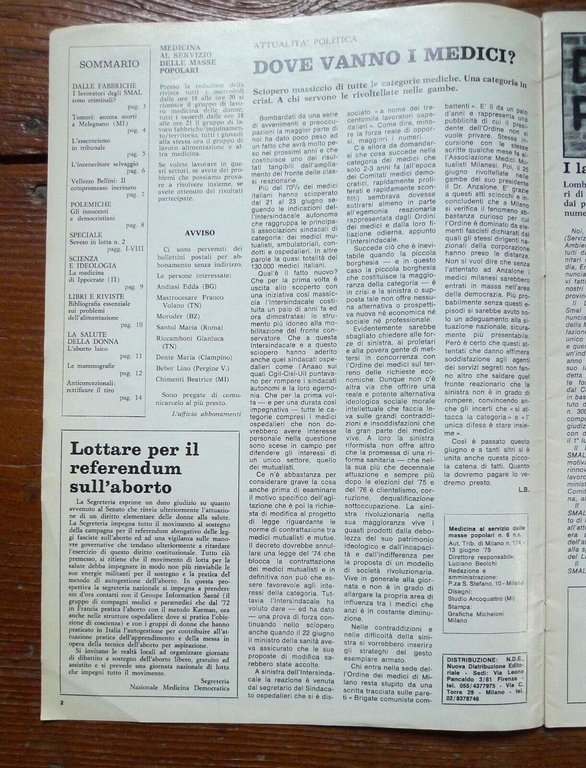 Rivista MEDICINA AL SERVIZIO DELLE MASSE POPOLARI,1976-77[movimento,Gino Strada
