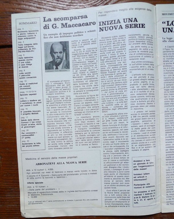 Rivista MEDICINA AL SERVIZIO DELLE MASSE POPOLARI,1976-77[movimento,Gino Strada