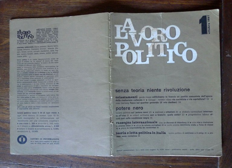 Rivista mensile LAVORO POLITICO n.1 ottobre 1967[comunismo,maoismo,Renato Curcio