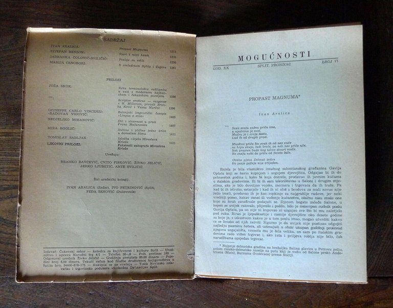 Rivista MOGUĆNOSTI n.12 1973 LETTERATURA-ARTE-PROBLEMI CULTURALI[KNJIŽEVNOST