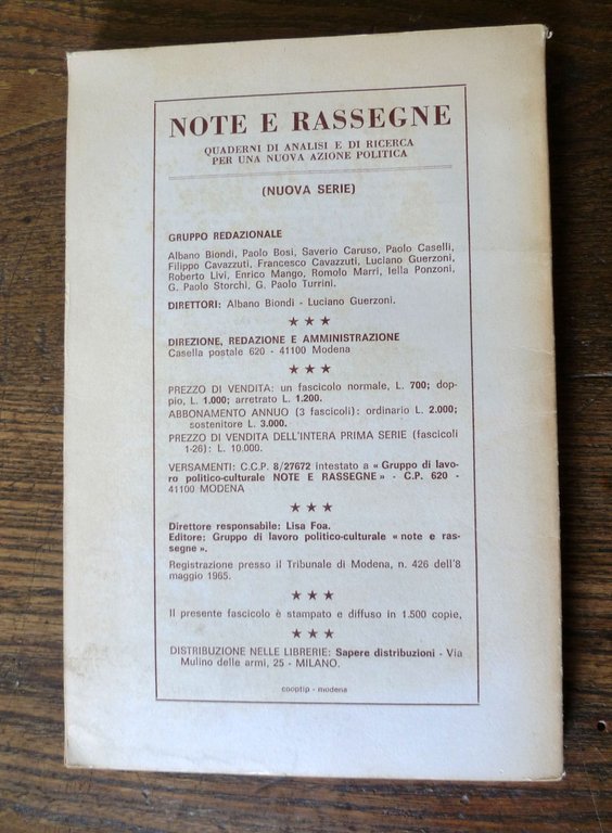 Rivista NOTE E RASSEGNE n.1-2 1973[politica,movimento operaio | Immagine Gallery 2