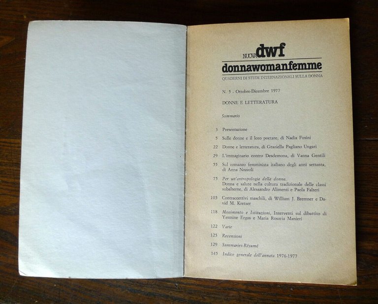 Rivista NUOVA DWF DONNAWOMANFEMME 5 1977.DONNE E LETTERATURA[romanzo femminista