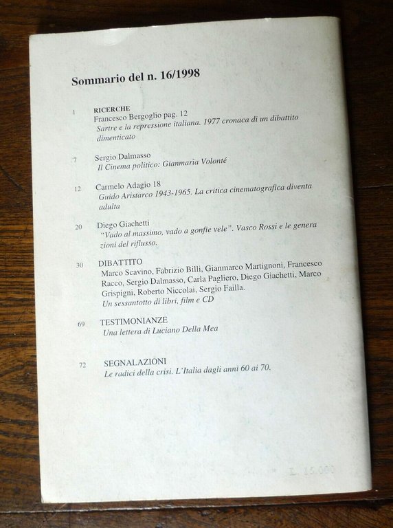 Rivista PER IL SESSANT8 n.16 1998[movimento,Sessantotto,contestazione
