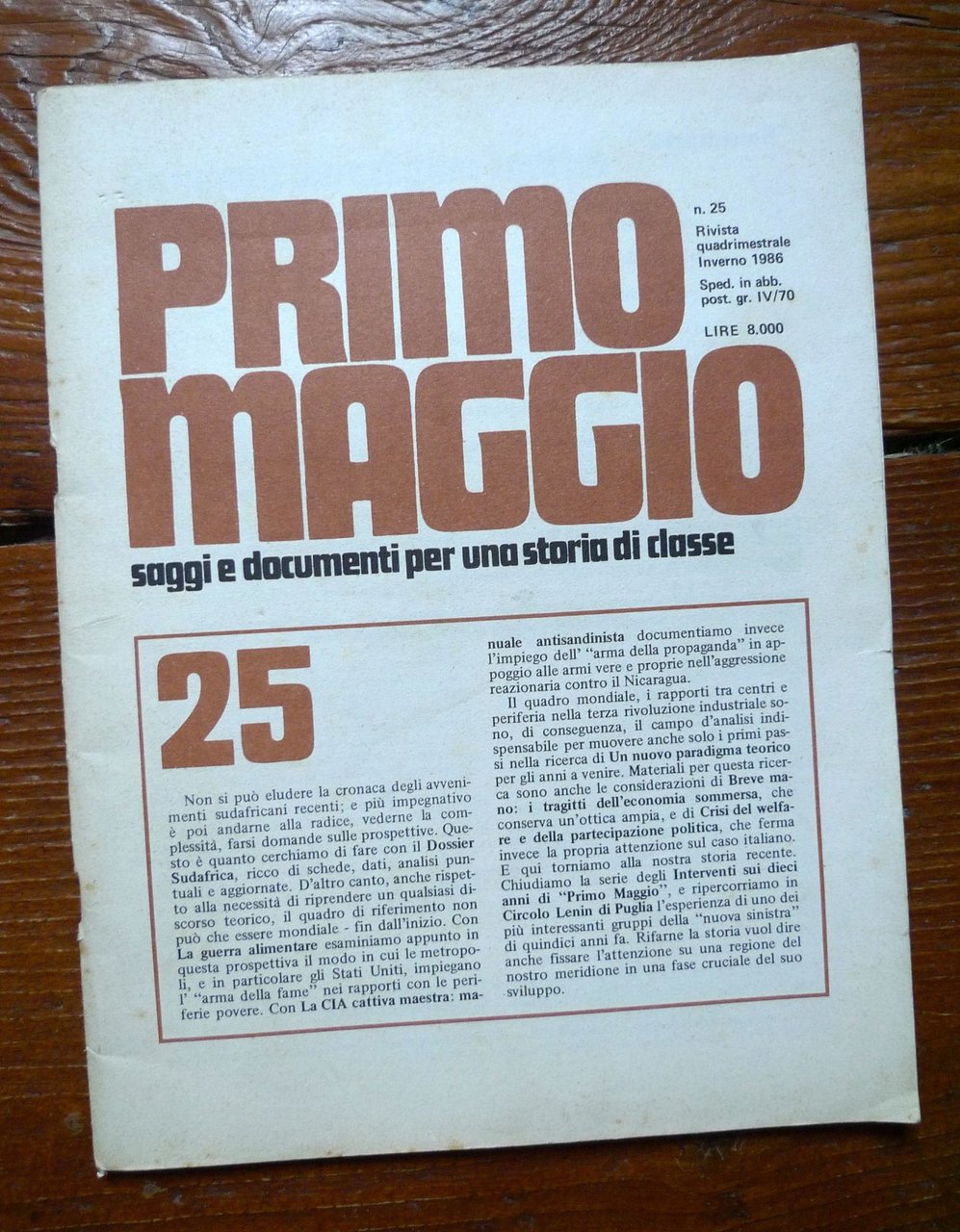 Rivista PRIMO MAGGIO n.25 1986.SAGGI E DOCUMENTI PER UNA STORIA … | Immagine principale