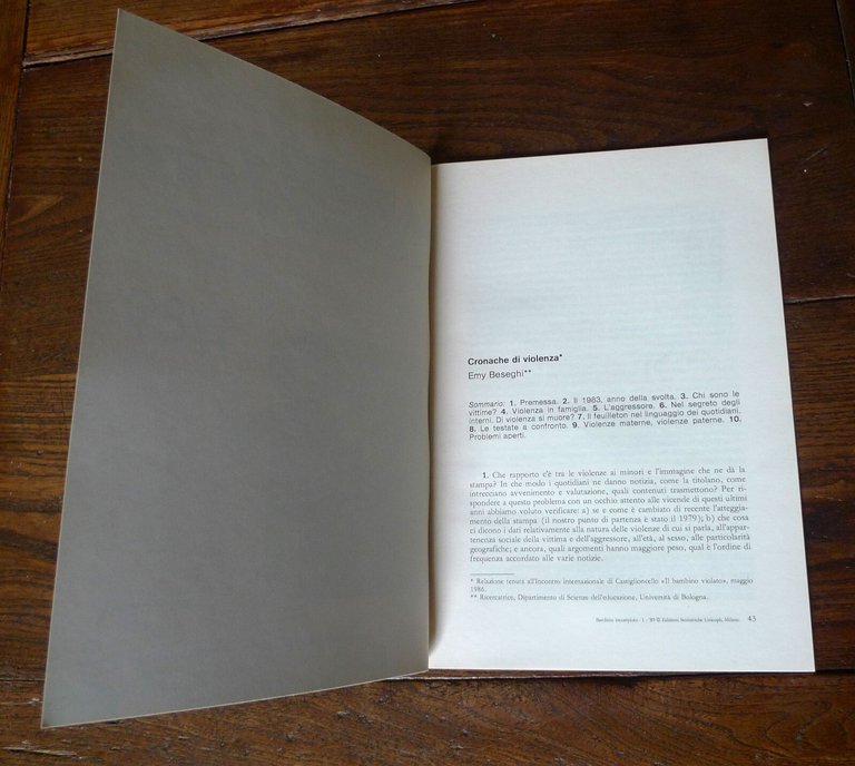 Rivista quadrimestrale BAMBINO INCOMPIUTO n.1 1989 Unicopli[abuso minori