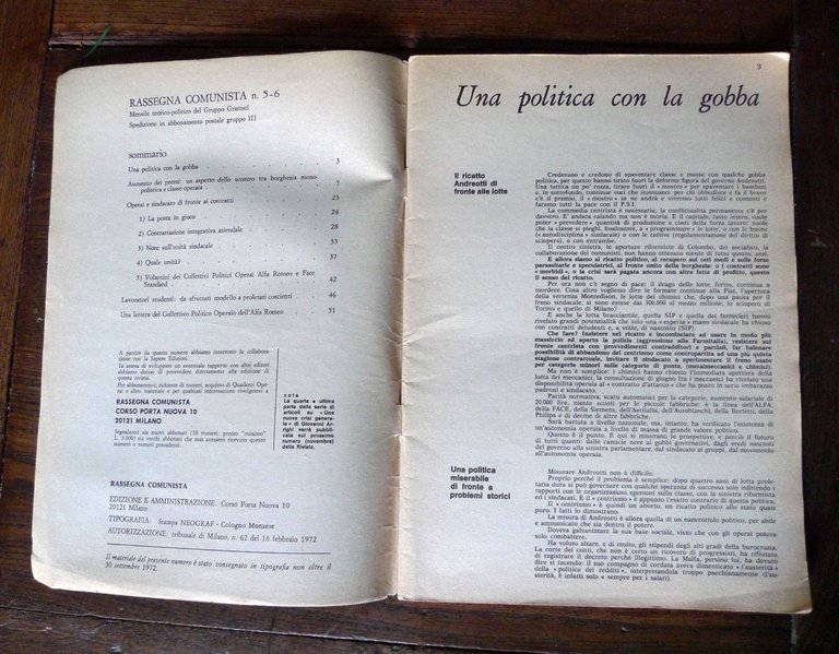 Rivista RASSEGNA COMUNISTA 5-6 1972.Mensile teorico-politico.Gruppo Gramsci