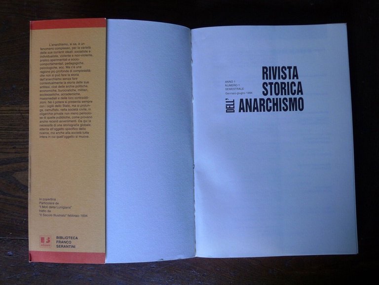 RIVISTA STORICA DELL'ANARCHISMO n.1 1994,Biblioteca Franco Serantini[anarchia