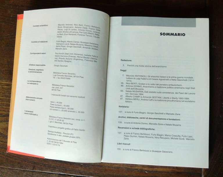 RIVISTA STORICA DELL'ANARCHISMO n.1 1994,Biblioteca Franco Serantini[anarchia