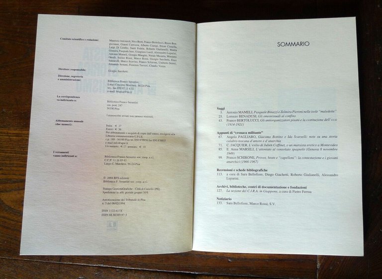 RIVISTA STORICA DELL'ANARCHISMO n.1(21)2004,Biblioteca Franco Serantini[anarchia