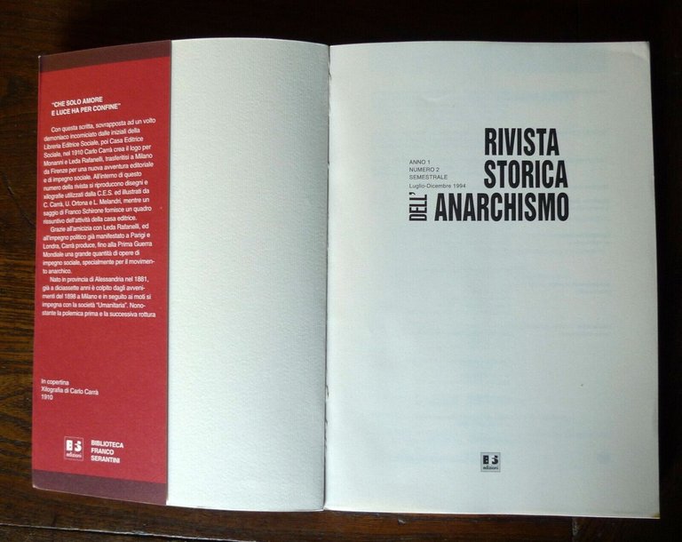 RIVISTA STORICA DELL'ANARCHISMO n.2 1994,Biblioteca Franco Serantini[anarchia