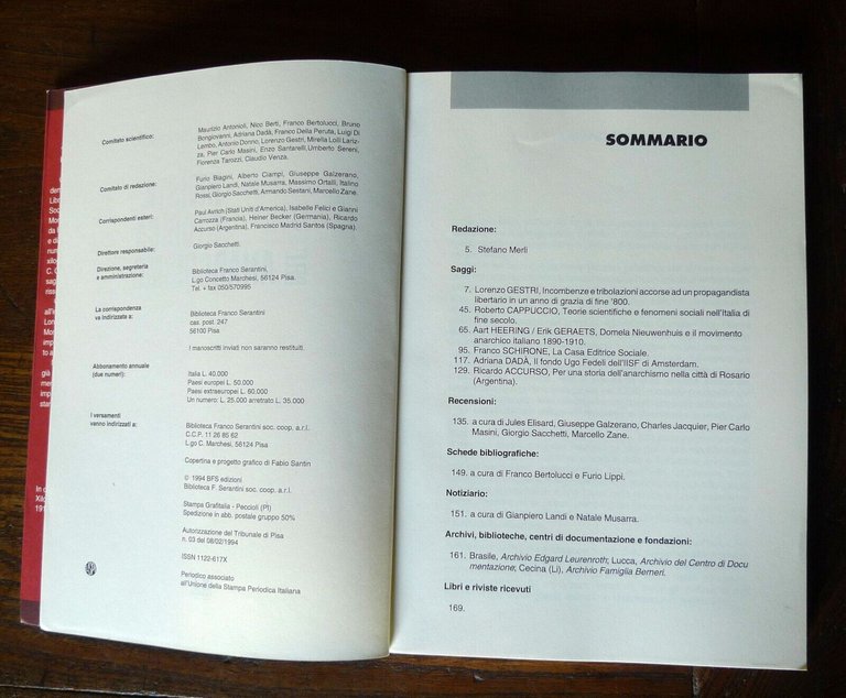 RIVISTA STORICA DELL'ANARCHISMO n.2 1994,Biblioteca Franco Serantini[anarchia