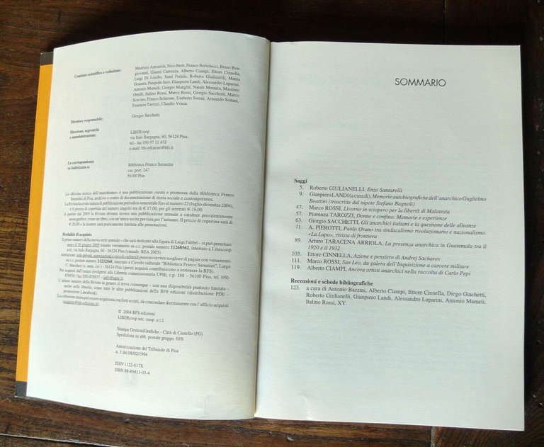 RIVISTA STORICA DELL'ANARCHISMO n.2(22)2004,Biblioteca Franco Serantini[anarchia