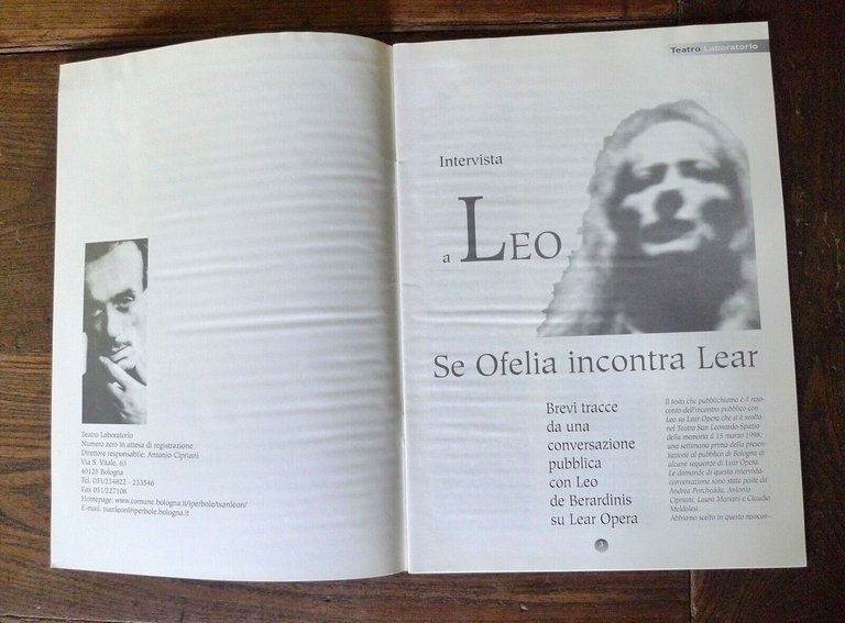 Rivista TEATRO LABORATORIO n.0 1998 Bologna[Leo de Berardinis,TPO,LINK PROJECT