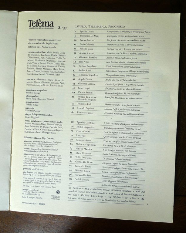 Rivista TELEMA 2 1995 LAVORO TELEMATICA PROGRESSO[nuove tecnologie,multimedia