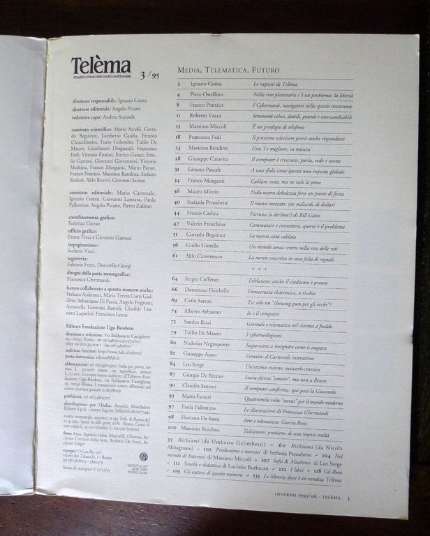 Rivista TELEMA 3 1995-96 MEDIA TELEMATICA FUTURO[nuove tecnologie,multimedia
