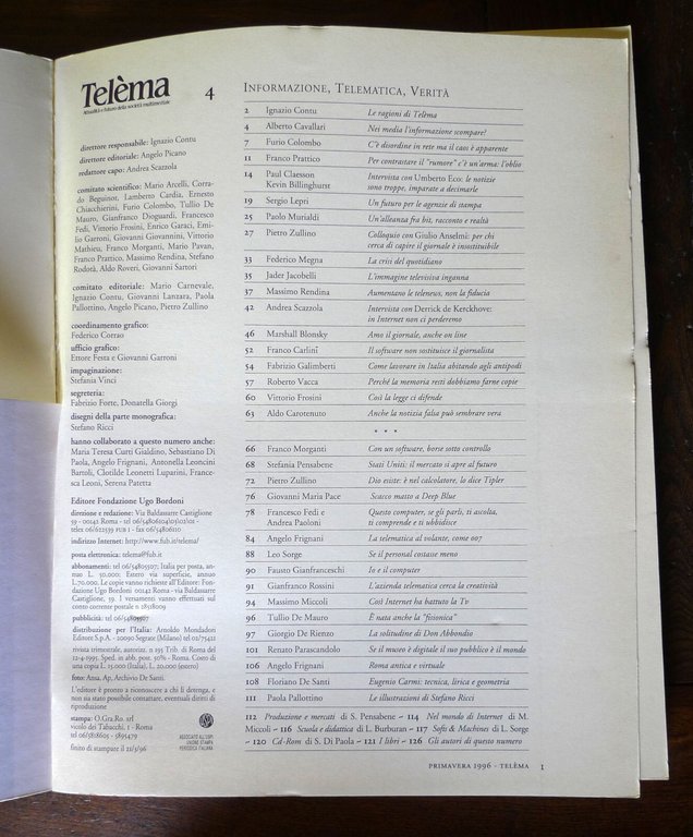 Rivista TELEMA 4 1996 INFORMAZIONE TELEMATICA[nuove tecnologie,multimedia