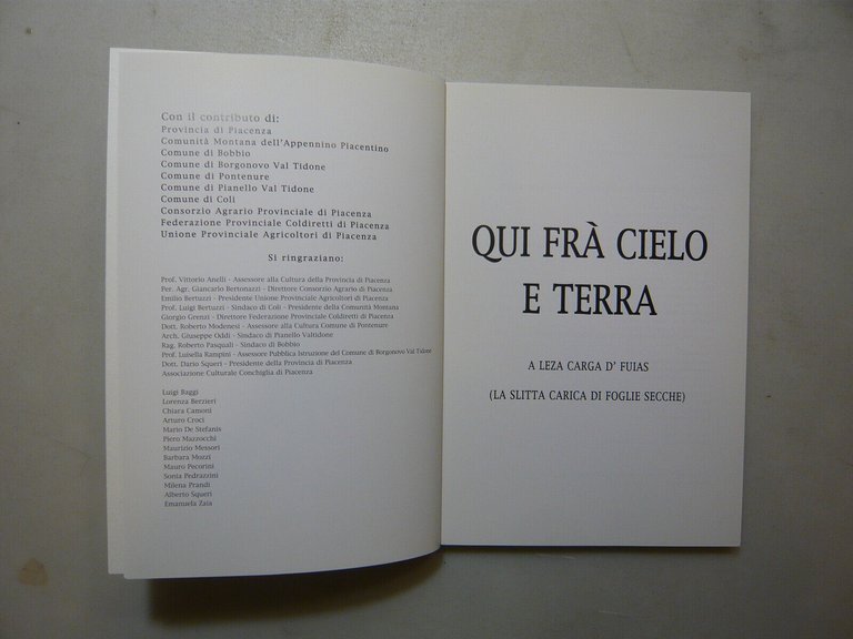 Romano Bertuzzi,QUI FRA CIELO E TERRA.A lesa carta d’fuias,Piacenza, 1999