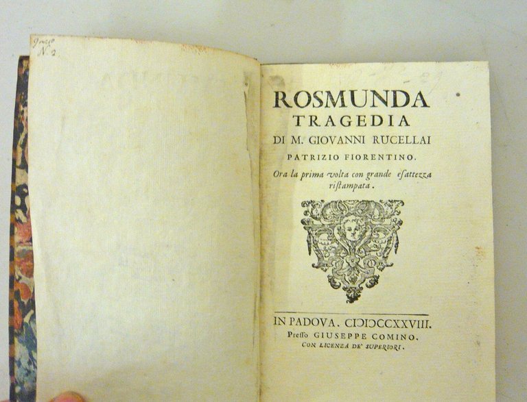 ROSMUNDA,tragedia di M.Giovanni Rucellai,1728 Comino,Padova[poesia,teatro