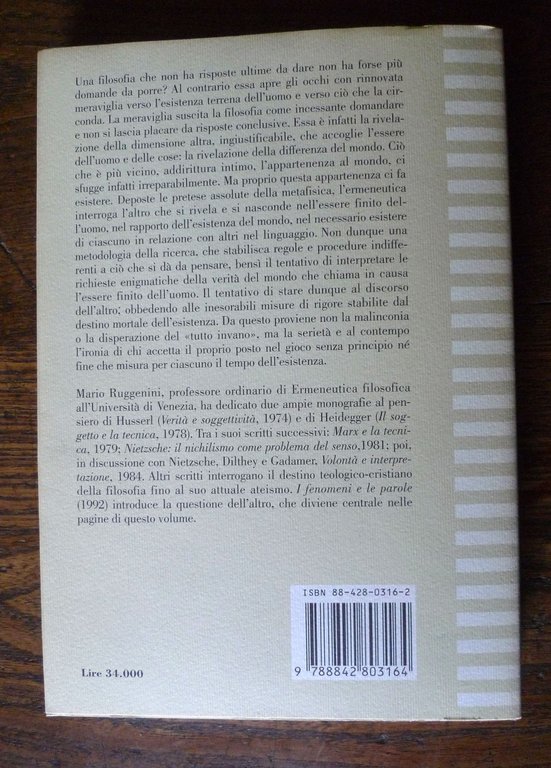 Ruggenini,IL DISCORSO DELL'ALTRO.ERMENEUTICA DELLA DIFFERENZA,1996[filosofia | Immagine Gallery 2