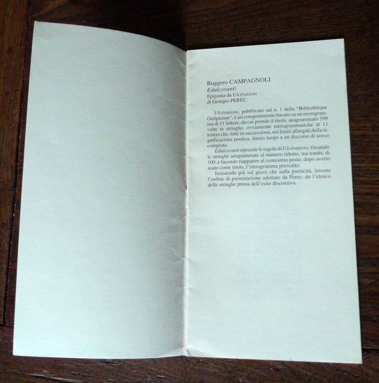 Ruggero Campagnoli,EDULCORANTI.Biblioteca Oplepiana N.1,1990[OpLePo,Perec