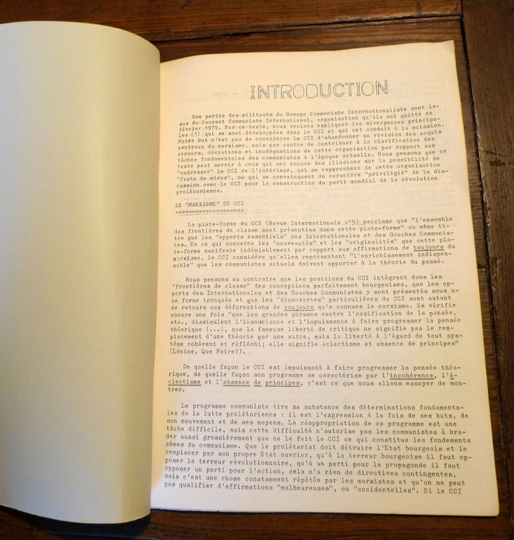 RUPTURE AVEC LE COURANT COMMUNISTE INTERNATIONAL,'79 Bruxelles[comunismo,Bordiga