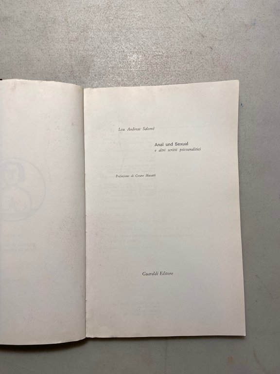 Salomé, ANAL UND SEXUAL e altri scritti psicoanalitici, Guaraldi 1977 | Immagine Gallery 2