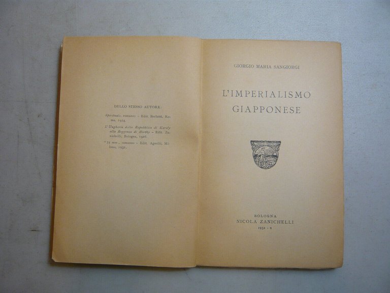 Sangiorgi,L'IMPERIALISMO GIAPPONESE,Bologna,1932