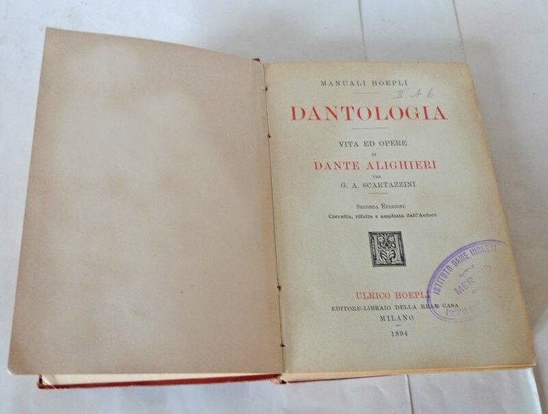 Scartazzini,DANTOLOGIA.VITA ED OPERE DI DANTE ALIGHIERI,1894 Hoepli[manuali