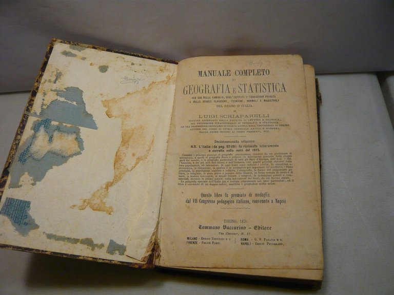 Schiaparelli,MANUALE COMPLETO DI GEOGRAFIE E STATISTICA,Tommaso Vacarino 1876