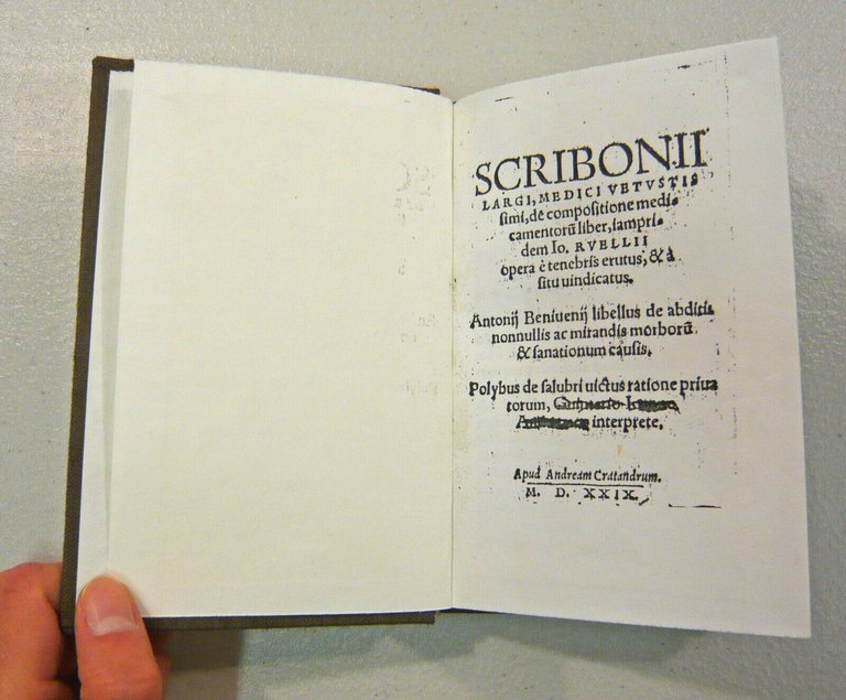 Scribonio,COMPOSITIONE MEDICAMENTORUM/Benivieni,Polibo,1529[medicina,anastatica