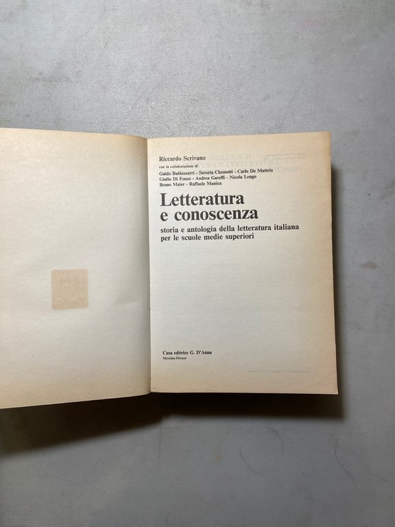 Scrivano,LETTERATURA E CONOSCENZA, vol. II,G. D’Anna 1988[scuole medie superiori | Immagine Gallery 2