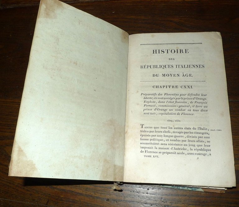 SISMONDI,HISTOIRE DES REPUBLIQUES ITALIENNES DU MOYEN AGE.16,1818[storia Italia