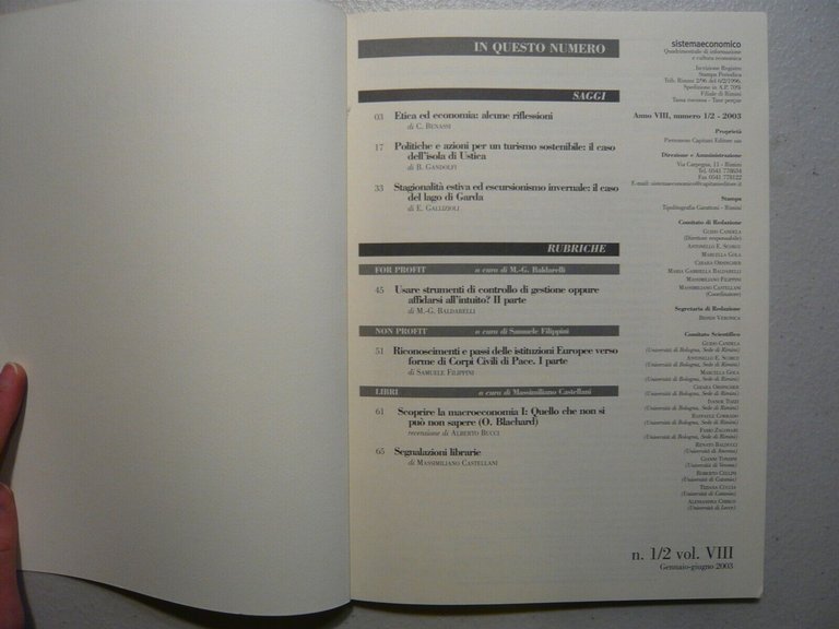 SISTEMAECONOMICO n.1-2 2003.Quadrimestrale di informazione e cultura economica