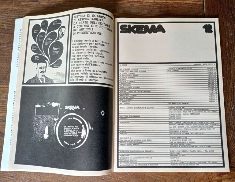 SKEMA n.12 1971,MENSILE DI ATTUALITÀ E CULTURA.IL CIRCO[fotografia,Fellini