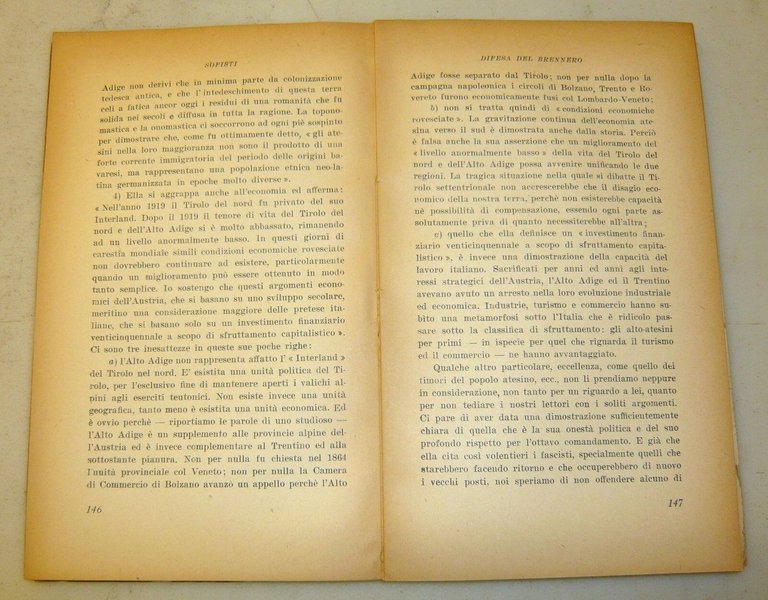 Sofisti,MALE DI FRONTIERA.Difesa del Brennero,1950 Cappelli[storia,Alto Adige