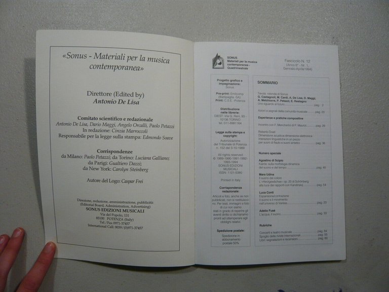 SONUS anno 6 n.1, Materiali per la musica contemporanea, 1994