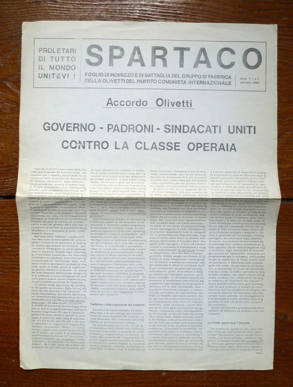SPARTACO n.1 1980.GRUPPO DI FABBRICA DELLA OLIVETTI DEL PCINT[comunismo