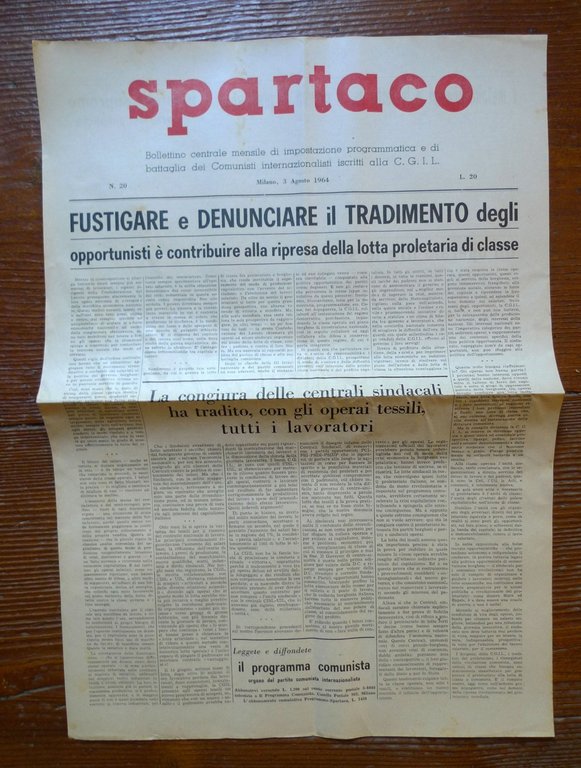 SPARTACO n.20 3 Ago 1964.Bollettino dei Comunisti Internazionalisti[CGIL,PCInt