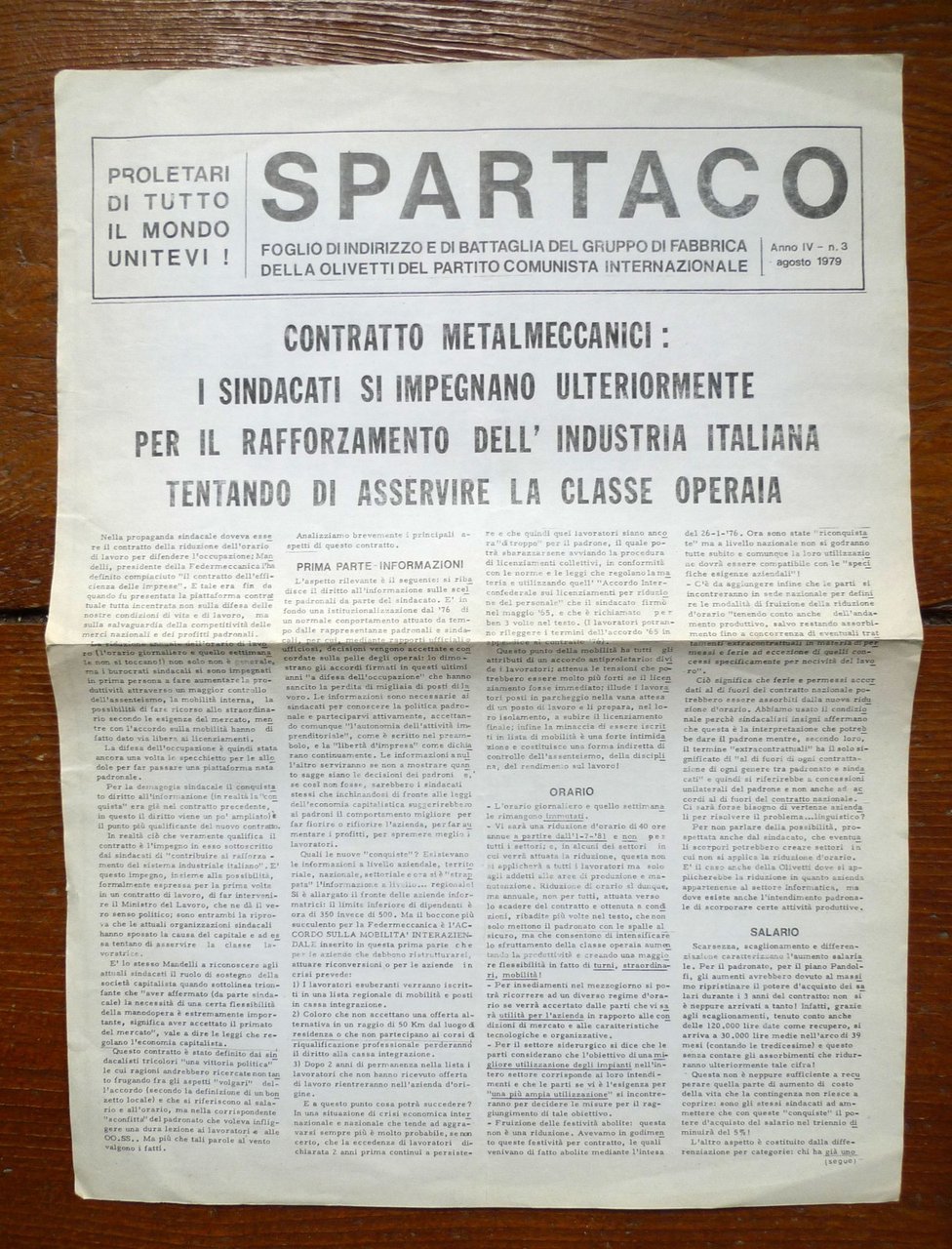 SPARTACO n.3 1979.GRUPPO DI FABBRICA DELLA OLIVETTI DEL PCINT[comunismo