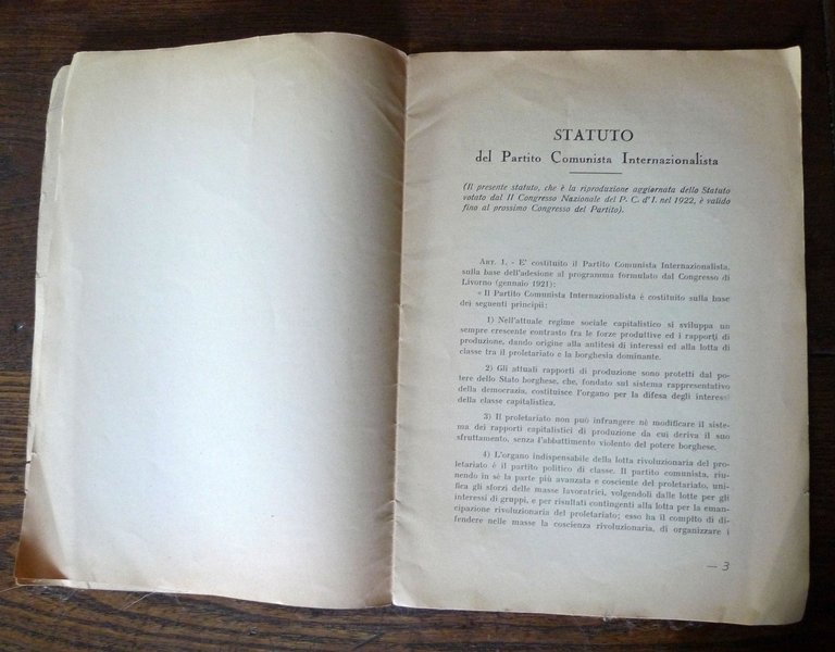 STATUTO DEL PARTITO COMUNISTA INTERNAZIONALISTA 1946[COMUNISMO,POLITICA