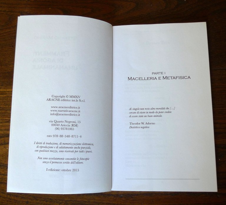 Stefano Marino,FRAMMENTI DI AGONIA UMANANIMALE,2015 Aracne I^ED.[POESIA