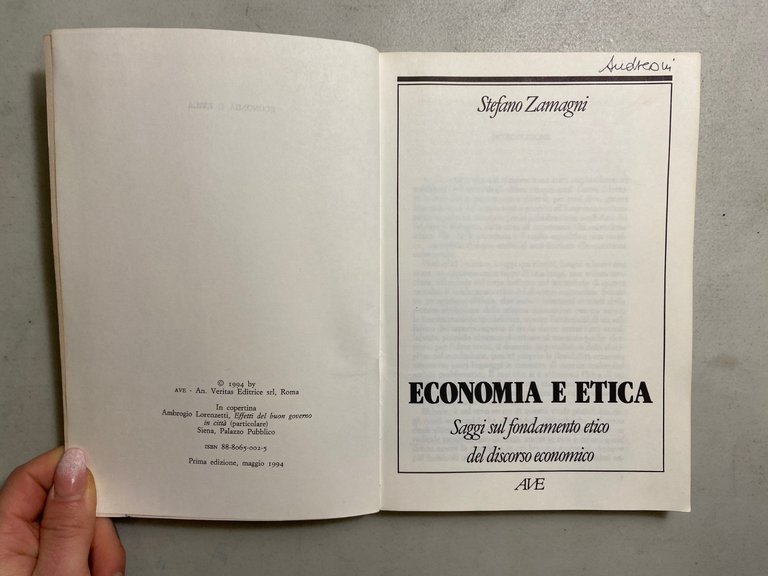 Stefano Zamagni,ECONOMIA E ETICA,AVE 1994
