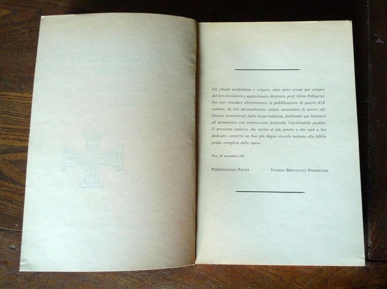 STUDI MEDIOLATINI E VOLGARI DIRETTI DA SILVIO PELLEGRINI VOL.XIX,1971 Pacini