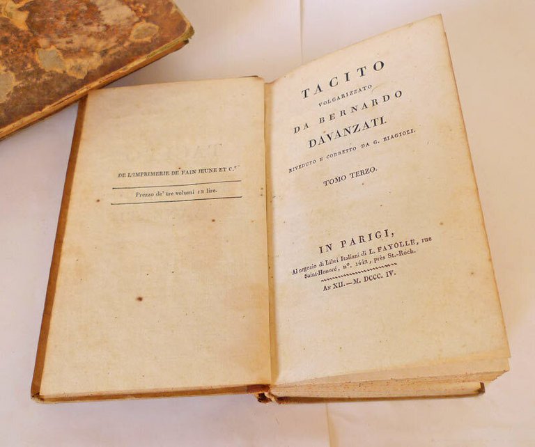 TACITO VOLGARIZZATO DA BERNARDO DAVANZATI,1804 Fayolle[STORIE,GERMANIA,AGRICOLA