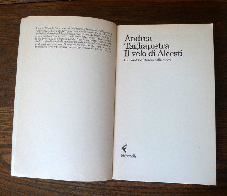 Tagliapietra,IL VELO DI ALCESTI.LA FILOSOFIA E IL TEATRO DELLA MORTE,1997